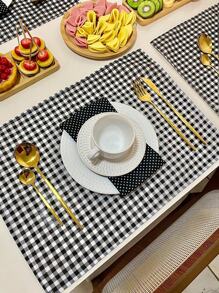 Kit 02 American Plaid Placemat Blue/ Pink/ Beige/ Green/ Red/ Black 35 Cm Printed Decoration - 黑色 - 查看 1