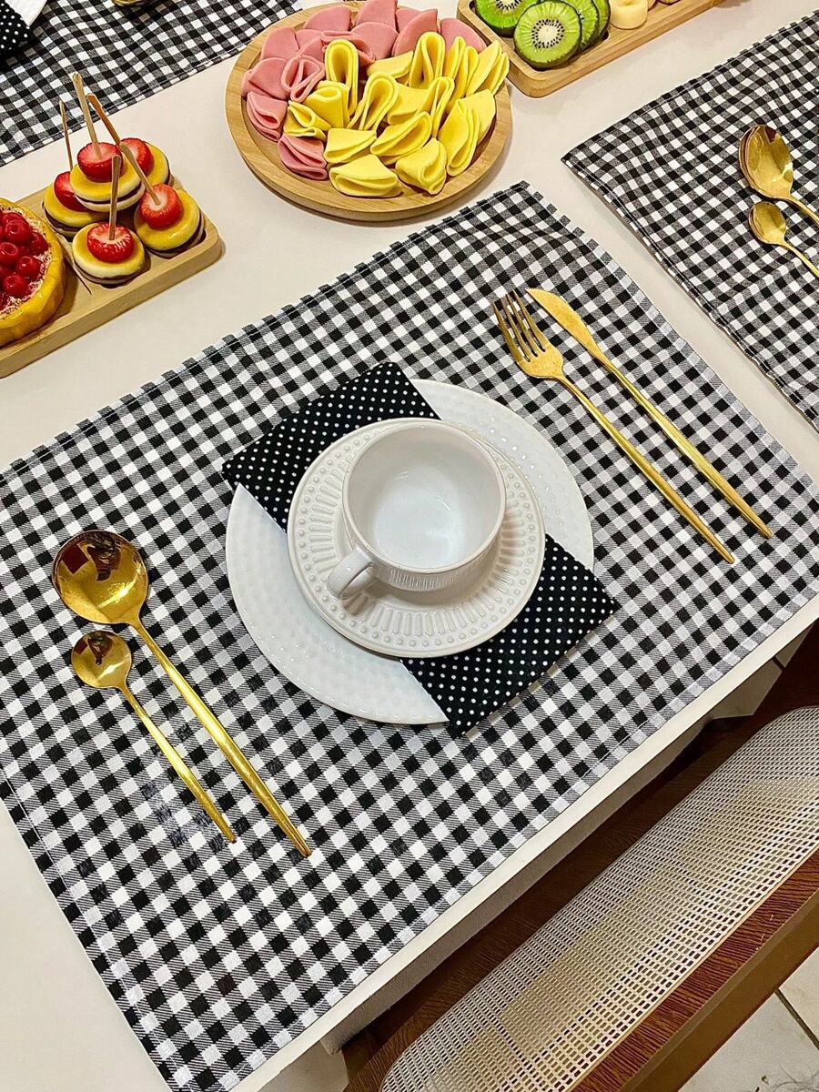 Kit 02 American Plaid Placemat Blue/ Pink/ Beige/ Green/ Red/ Black 35 Cm Printed Decoration - 黑色 - 查看 1