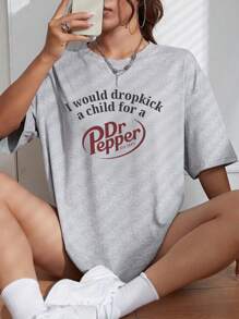 Chic Black T - Shirt For Women: Flaunt Your Love For Dr. Pepper - 灰色1 - 查看 1