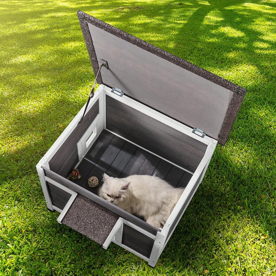 Outdoor Cat House Weatherproof,  Cat Shelter For Multiple Cats, Outdoor Wooden Cat Rabbit House With All-Round Foam Insulated, PVC Door Flaps And Open Roof - 24"L x 21"W x 18"H - 查看 1
