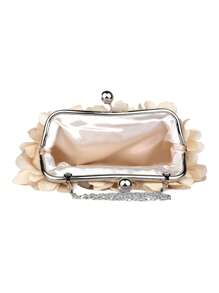 优雅花卉装饰缎面晚宴手拿包，适合正式礼服