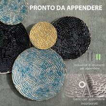 HOMCOM Decorazione da Parete in Metallo, Decorazione Murale in 3D per Interni, Wall Art a Cerchi con Rivestimento in Rilievo, Vintage, 133x66cm, Blu, Nero e Oro