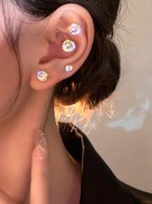 3 件时尚简约磁性耳钉，耳垂磁铁耳环适合女性在任何场合佩戴 - 銀色 - 查看 5