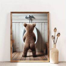 1 Pc  Toilet Bear Room DecorationWooden Framed Canvas Painting -  Thickness 2.25cm/0.9inch,Home Gift Decoration, Room Decoration Aesthetic, Wall Decoration Art, Perfect Gift, Autumn And Winter Wall Decoration, Living Room Decoration, Bedroom Decoration, Kitchen Decoration, Entry Decoration, Bathroom Decoration, Direct Wall Painting, High Quality Wall Painting Poster - White - View 1