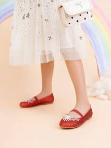 Girls Mary Jane Ballerina Flat Dress Shoes Flat Pearl Shoes - Đỏ - Xem 3