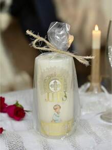 Vela cilíndrica para Bautizo, incluye bolsa de celofán y listón de yute - Niño - Ver 1
