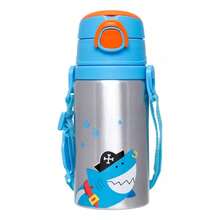 Copo Infantil Garrafinha de Aluminio Garrafa com Canudo Tubarão Pirata Buba 19617 - Azul - Visão 2