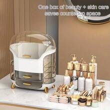 One Large Transparent Makeup Storage Box - Portable Makeup Case, Suitable For Countertops, Bathroom, And Dressing Table - Dustproof, Organizes Skincare And Makeup Products - Red - View 2