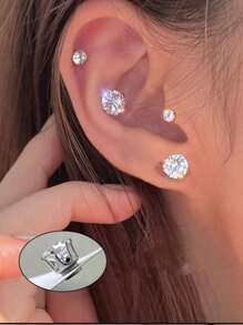 3 件时尚简约磁性耳钉，耳垂磁铁耳环适合女性在任何场合佩戴 - 銀色 - 查看 1