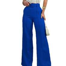Pantalon mujer corte amplio cintura alta con cinturon elegante - azul real - Ver 2