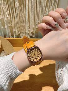 1pc Women's Vintage Numerals Dial Quartz Watch With Simple & Fashionable Strap For Daily Life As A Gift For Students Returning To School Red/Brown/Coffee/Green