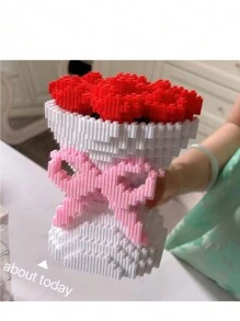 1 Set Rose Flower Bouquet Building Blocks Toy, Small Particles Assembly Blocks, 3D Toy, Valentine's Day Gift For Friends And Family, Rose Flower Gift, Adult And Teenager Building Blocks Toy
