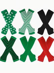 St. Patrick's Day Clover Stripe Basic Knit Fingerless Gloves - Multicolor - View 7