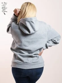 Solid Kangaroo Pocket Casual Hoodie - Grey - View 3