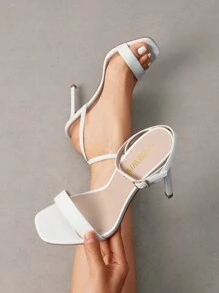 Women High Stilettos Fashion Open Square Toe Ankle Strap High Heeled Sandals For Party Wedding Wearing Autumn Daily Wearing - White - View 8