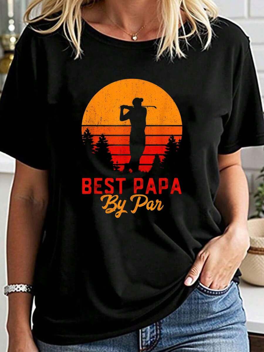 Mens Funny Father's Day T-Shirt Best Papa By Par Golf Love Gift - Black - View 1