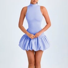 SLEEVELESS BALLOON DRESS - Dusty Blue - View 3