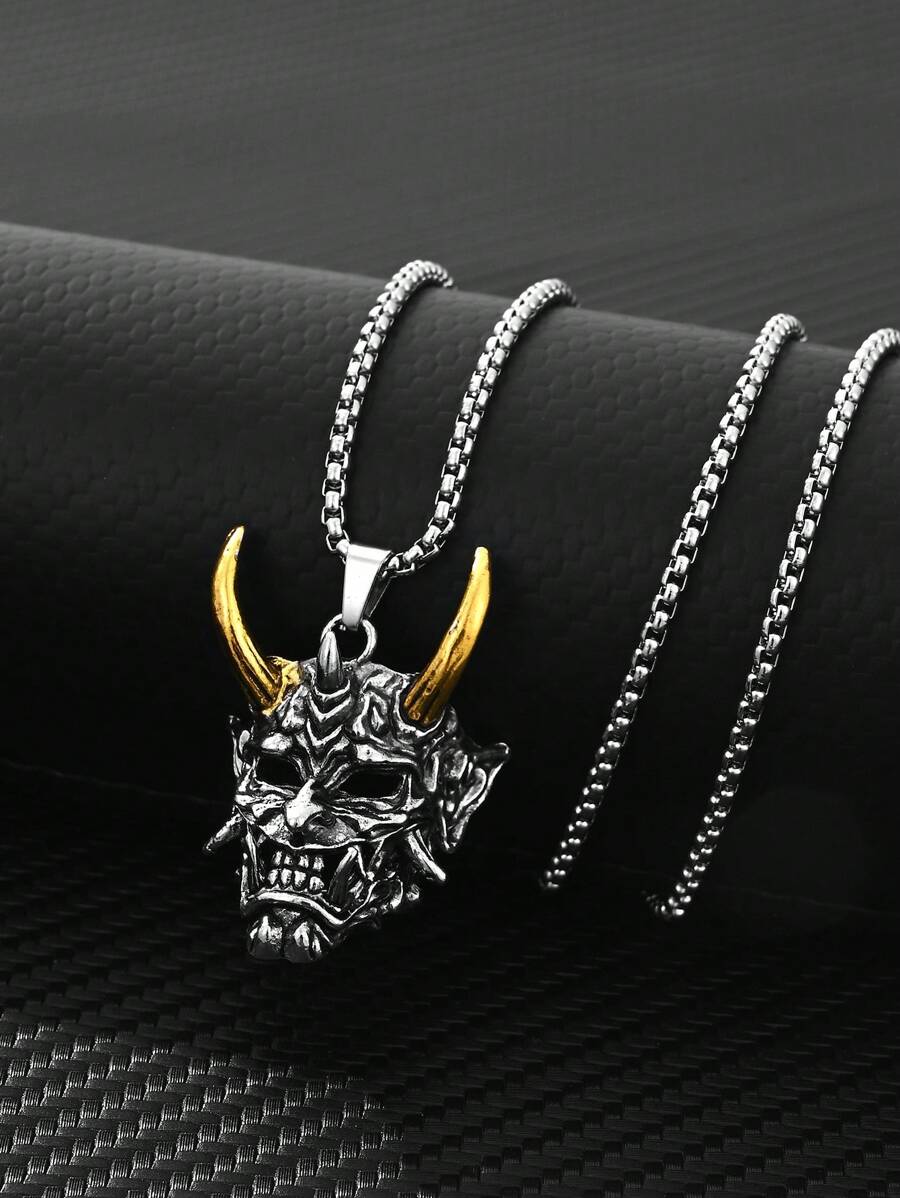1 pieza Collar con colgante de máscara de acero inoxidable punk, adecuado para uso diario de hombres - Estilo A - Ver 1