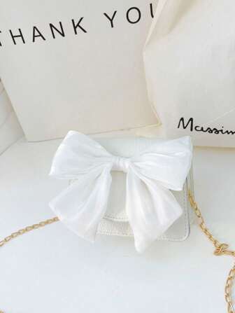 纯色蝴蝶结迷你斜跨单肩包可爱链条包迷你 PU 皮革小号单肩包化妆包配饰