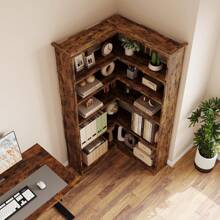 Farmhouse Bookshelf Corner Bookcase 72.8" Large Bookcase Wood Bookshelf Tall L Shaped Bookshelf 5 Tier Corner Shelf Display Rack Etagere Shelf Storage For Office Bedroom - 棕色 - 查看 7