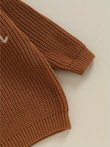 Suéter de punto para bebé, niña, niño y niña, suéter de punto de manga larga con cuello redondo y letras bordadas, jersey de punto - Marrón oscuro - Ver 7