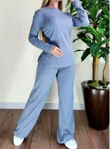 Solid Split Hem Tee & Pants