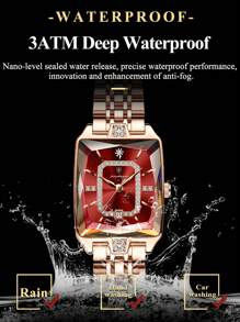 POEDAGAR 1件女士优雅玫瑰金不锈钢石英腕表，带日期显示，30米防水，夜光，休闲时尚女士腕表，附赠礼盒，适合商务场合，女士礼物