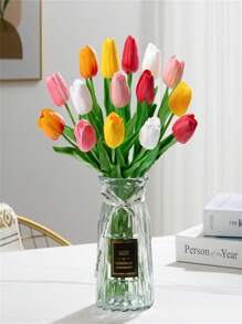 Ensemble principal de 6 tulipes artificielles, convient pour la décoration de la maison, décoration florale de table d'anniversaire, forçage de vraies et de fausses fleurs de tulipe (vase non inclus) pour symboliser la venue, la richesse et la prospérité - Multicolore - Voir 6