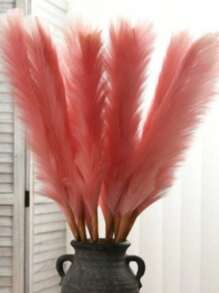 6 Pack Fluffy Artificial Pampas Grass For Table Vase Decoration 31.5 Inch Large Dried Flower Bouquet Home Bedroom Living Room Wedding Decoration Soft Natural Artificial/Fake Pampas Grass Non-Shedding, Party Birthday, Mother's Day Gift Decoration - Pink - View 1