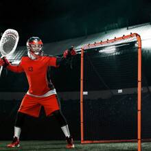 Lacrosse Goal, Hockey And Lacrosse Goal Backstop With Extended Coverage, Lacrosse Net, Steel Frame Or  Fiberglass Backyard Lacrosse Training Equipment, Portable Lacrosse Goal With Carry Bag, Quick & Easy Setup Collegiate Goal, Perfect For Youth Adult Training, Orange - Steel, 6*6 Feet, Folding - View 9