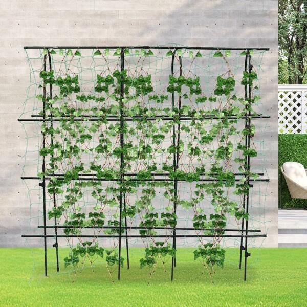 Gartenbogen, Gartenspalier für Kletterpflanzen, Kletterspalier mit Netz, Metallspalier für Gemüse, Obst und Blumen
