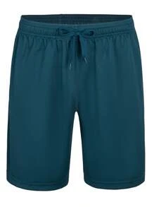 5 Pcs Men's Athletic Performance Shorts - Quick Dry Polyester Micro Mesh With Elastic Waist & 2 Side Pockets (8 Inch Inseam) - 黑+2深灰+藏藍+綠 - 查看 6
