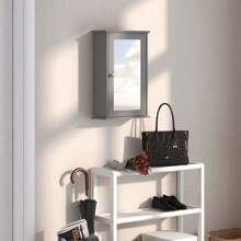 Lifezeal Bathroom Wall Cabinet Single Mirror Door Cupboard Storage Medicine Cabinet Wood Shelf Grey\Brown - Grey - View 2