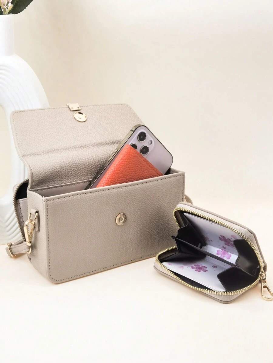 MINGYOU New Mini Messenger's Wallet Fashion Embroidery Soft Double Zipper Multi-Function Large Capacity Mobile Phone Bag Sweet Cute Exquisite Women's Young Student Messenger Bag Suitable For Shopping Dating Gift For Women Wallet Purse Wallet - Apricot - View 1