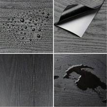 Black Wood Grain Vinyl Contact Paper Self-Adhesive Removable Wallpaper-Waterproof, Mildew-Proof, Suitable For Countertops, Cabinets, Drawers, Table Covers–Easy To DIY Stickers