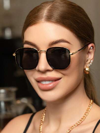 男女偏光太阳镜，复古方形大框金属时尚眼镜，经典款式装饰，户外运动骑行眼镜，旅游海滩度假驾驶钓鱼防紫外线眼镜