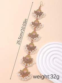 1件时尚复古中东风情水钻孔雀造型吊坠发链，优雅女士日常配饰，准新娘，女士发饰 - 銅色 - 查看 2