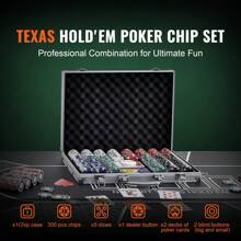 Poker Chip Set, 200 To 500-Piece Poker Set, Complete Poker Playing Game Set With Aluminum Carrying  Case, 11.5 Gram Chips, Cards, Buttons And Dices, For Texas Hold'em, Blackjack, Gambling
