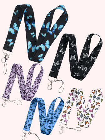 1 pieza Cordón para el cuello con mariposa azul, Cordón para el cuello con mariposa morada, Cordón para el cuello con mariposa amarilla, Cordón para el cuello con mariposa blanca y negra para tarjeta de identificación, Adecuado para teléfono, accesorios de coche, encantos de bolso, accesorios de mochila escolar, con soporte para tarjeta de identificación, accesorios de coche, encantos de bolso