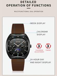 DOM 1pc Women's Fashion Casual Multifunctional Silicone Strap Waterproof Watch