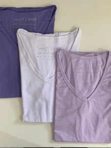 V Neck T-Shirt Kits Women's Clothing Blouse And T-Shirt 100% Cotton Fabric Quality Modern - VIVACE, TRẮNG VÀ Oải hương - Xem 1