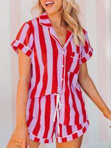 Women Outfits American Flag Short Sleeve Shirt Triped Shorts Lounge Set Two Piece Pajama Sleepwe Ar