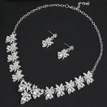 Set de 3 piezas de juego de joyería para mujer: collar, aretes, accesorios de cena de boda de lujo con diamantes de imitación brillantes