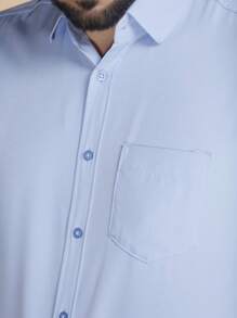Men's Long Sleeve Plain Dress Shirt With Pocket 2025 - Baby Blue - View 5