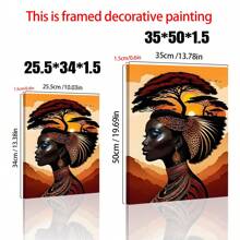 1 幅非洲风格抽象油画墙画 - 无框非洲女性肖像、充满活力的日落风景、珠宝、客厅、卧室装饰海报 - 无需电力，白色 - 彩色 - 查看 7