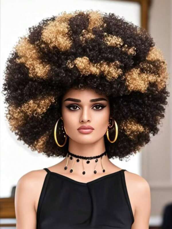 Afro Kinky Curly Wigs 70s Outfits For Women Short Wigs Synthetic Large Bouncy And Soft Natural Looking Afro Full Puff Wigs For Halloween Daily Party Cosplay Costume