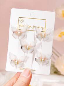 5pcs/20pcs Kids Colorful Cute Butterfly Hair Clips, Premium Rhinestone Mesh Hair Accessories, Suitable For Girls Daily Use