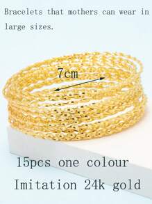 15pcs/Set Girls' Fashion Versatile Ribbed Floral Bangle Bracelets - Multicolor - View 7