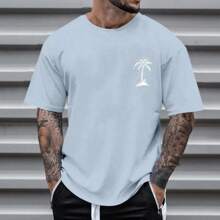Men's Oversized Coconut Tree T-Shirt 100% Cotton From S To Plus Size G3 - 淺藍色 - 查看 1