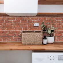 1卷红色砖纹可移除壁纸，适合租房者，可用于浴室、农舍厨房、户外装饰、卧室、客厅等。 - 紅色 - 查看 10